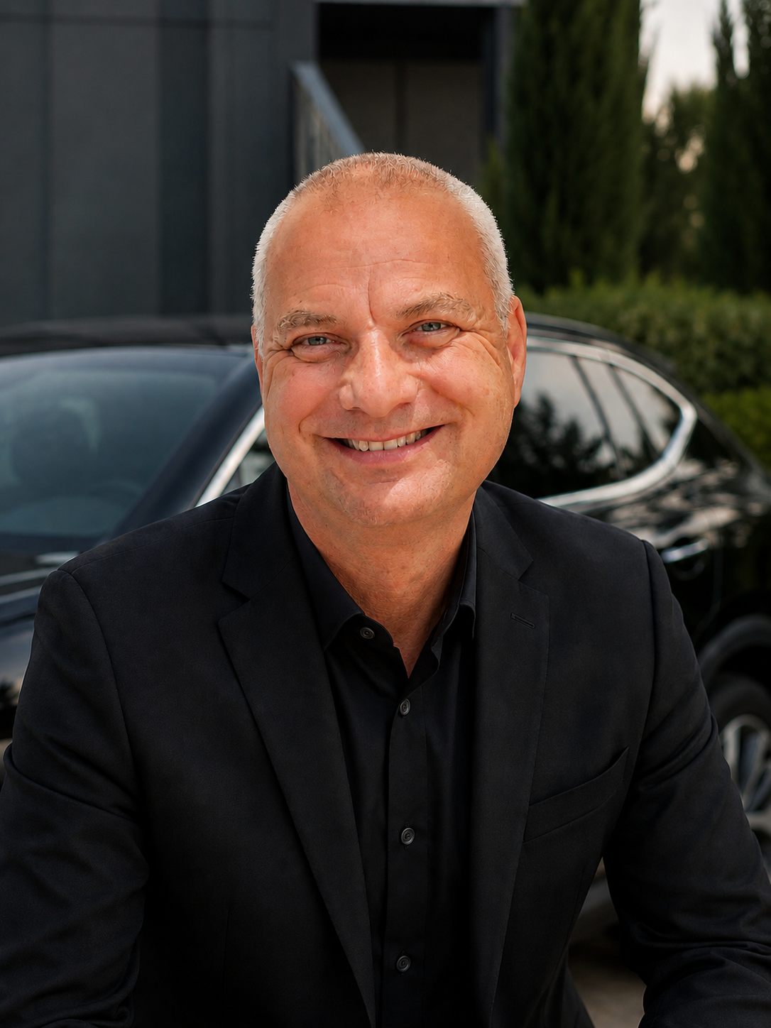 Xavier VTC, chauffeur privé à Montpellier, à côté de sa Mercedes GLA 250e noire
